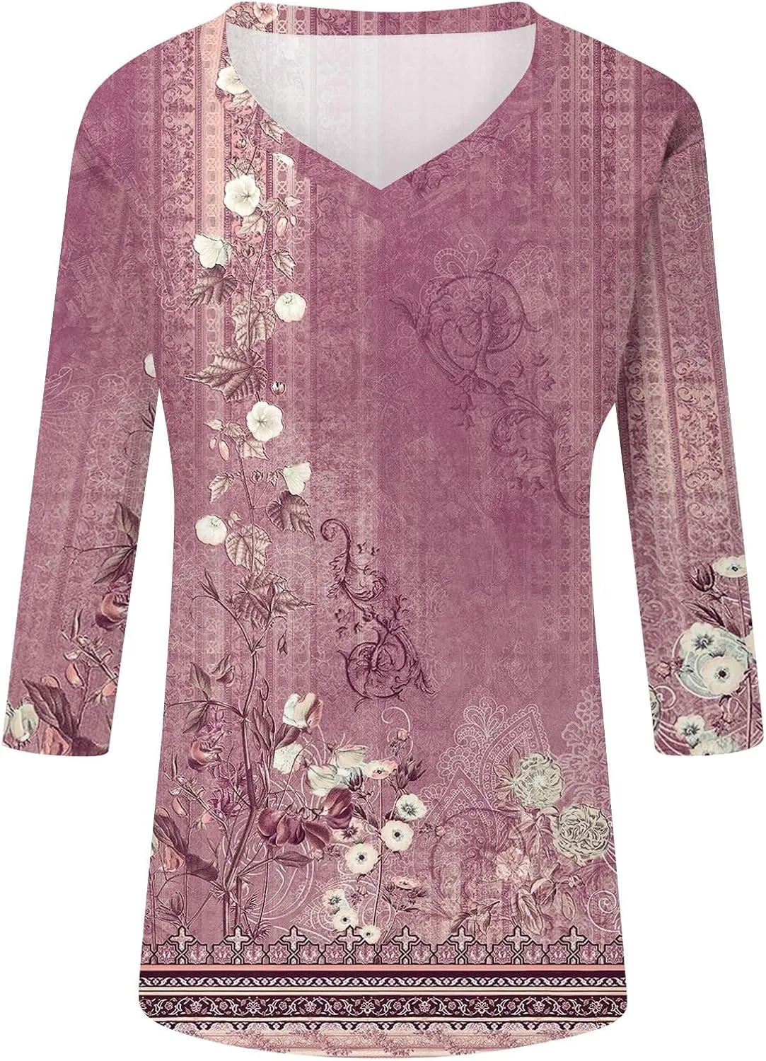 3/4 Sleeve Shirts for Women Cute Solid Floral Graphic V Neck Tunic Tees Blouses Casual Plus Size Basic Tops Pullover