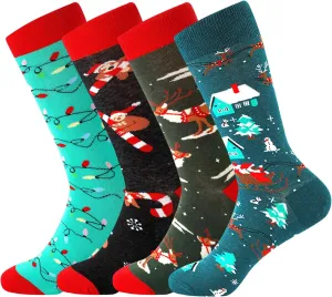 4 Pairs Christmas Socks for Men, Christmas Gifts for Father, Fun Novelty Cotton Crew Socks, Stocking Stuffers for Dad