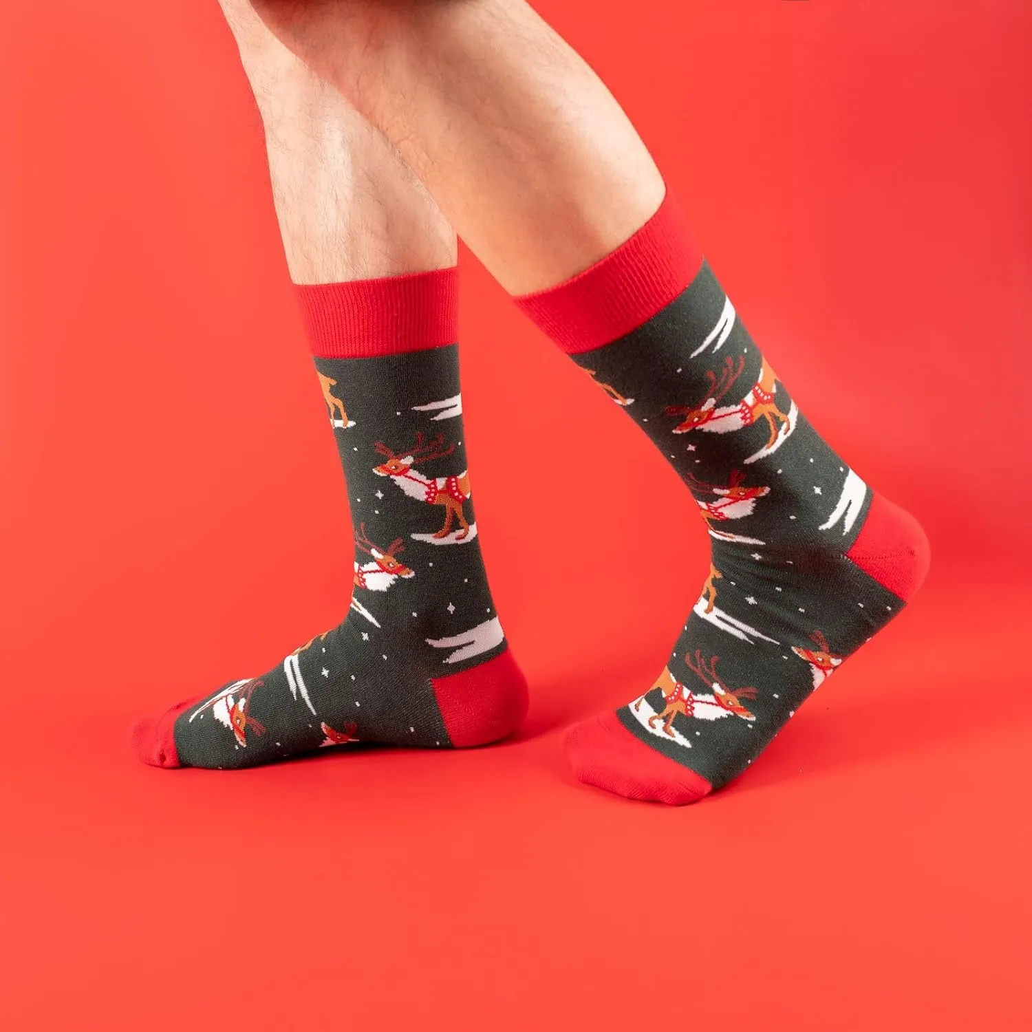 4 Pairs Christmas Socks for Men, Christmas Gifts for Father, Fun Novelty Cotton Crew Socks, Stocking Stuffers for Dad