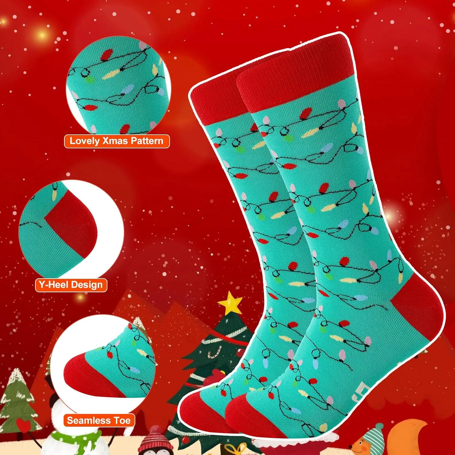 4 Pairs Christmas Socks for Men, Christmas Gifts for Father, Fun Novelty Cotton Crew Socks, Stocking Stuffers for Dad