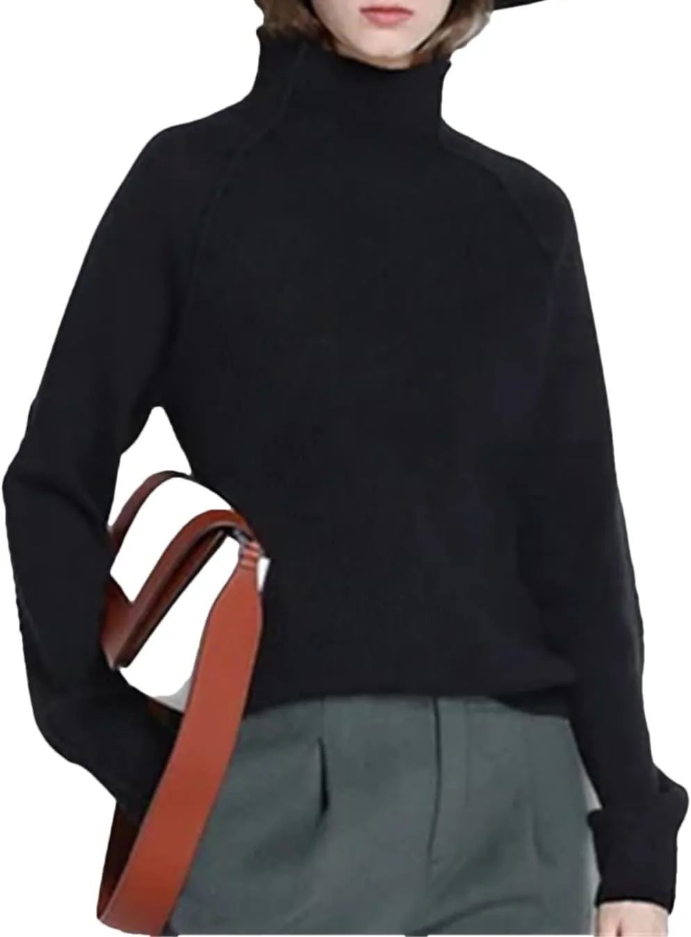 Adhdyuud Women Thickened Turtleneck Pullover Sweater Winter Loose Knitted Wool Oversized Sweater Shirt