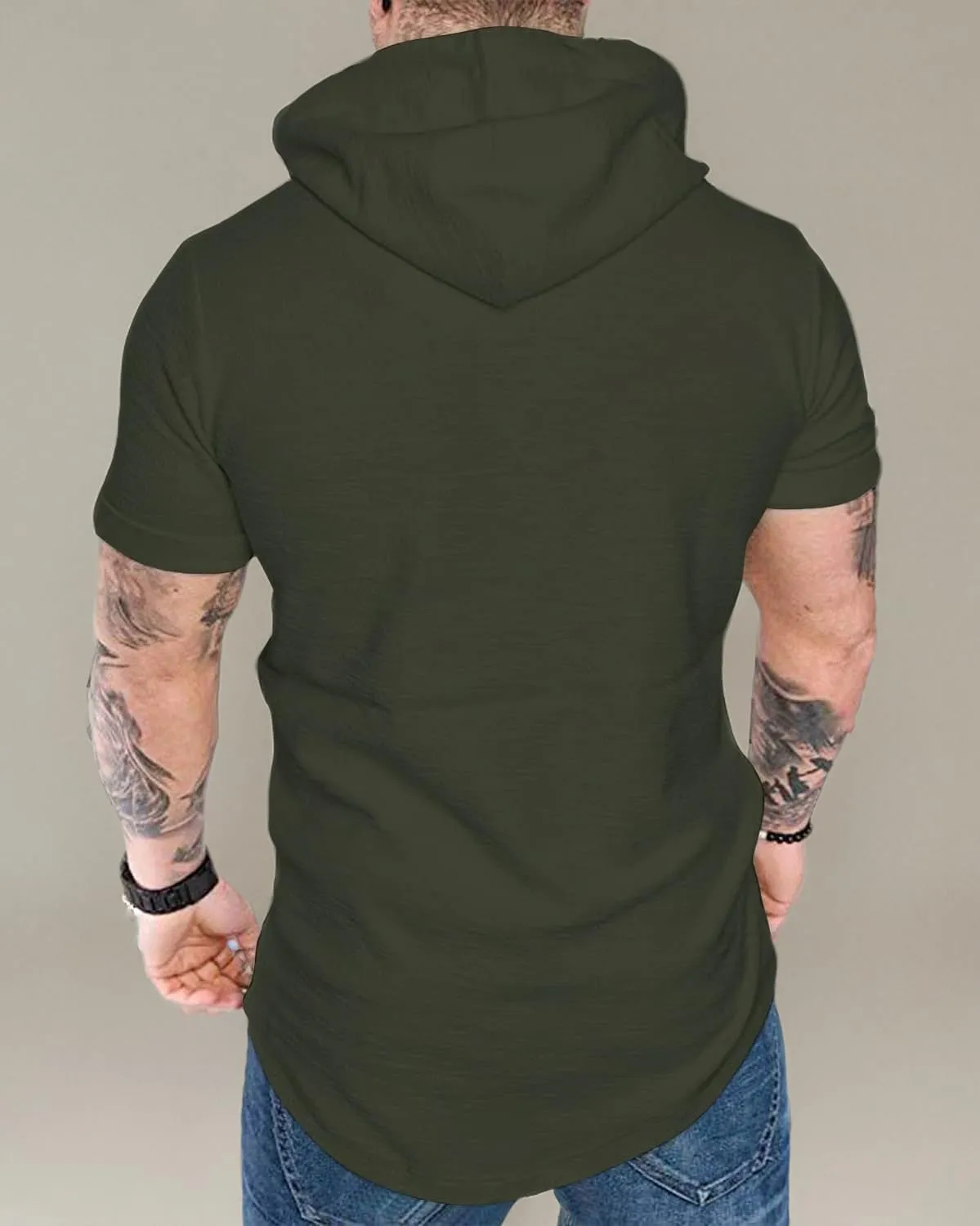 Aiyino Men's Short Sleeve Athletic Hoodies Sport Sweatshirt Solid Color Fashion Pullover
