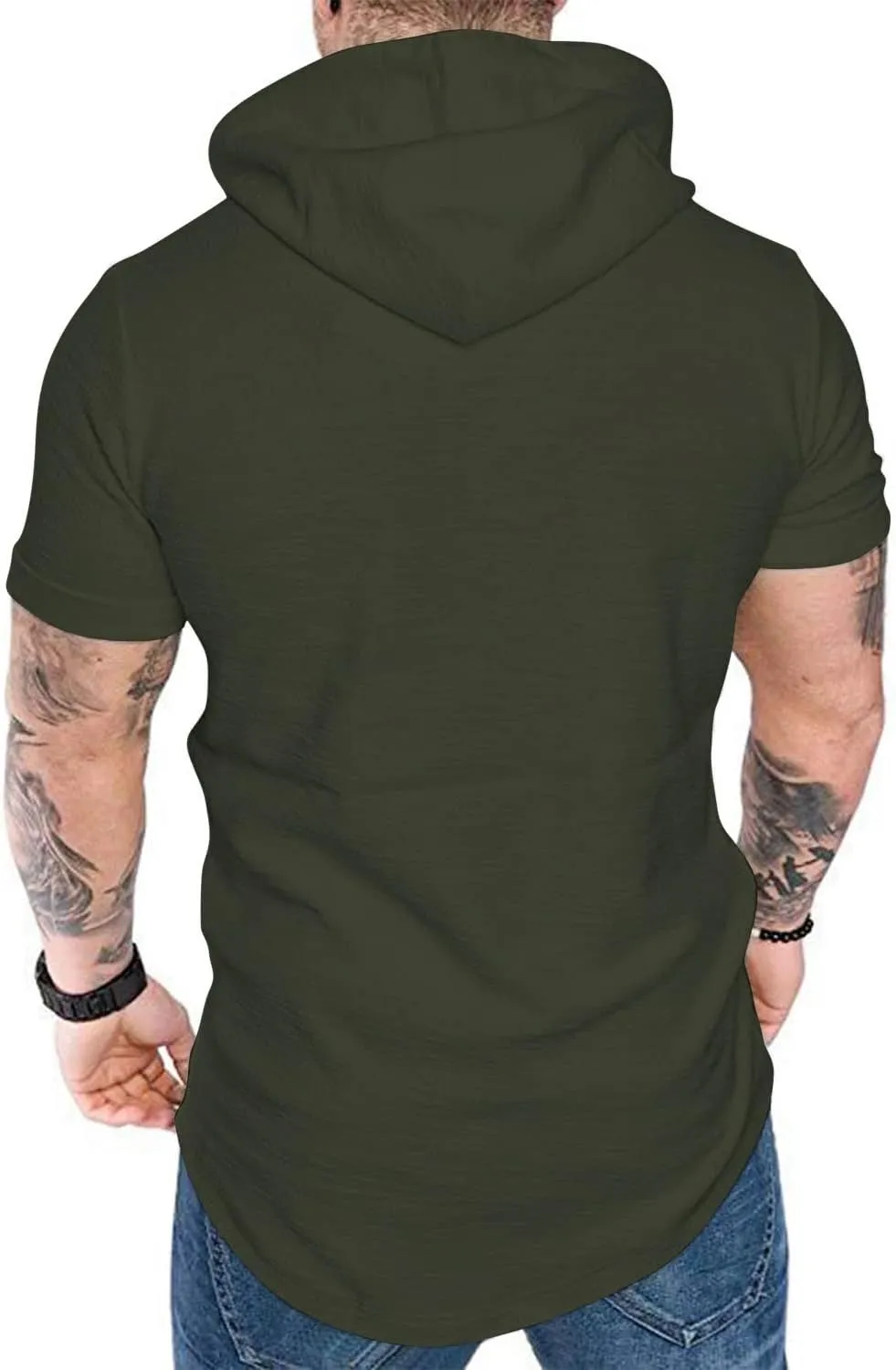 Aiyino Men's Short Sleeve Athletic Hoodies Sport Sweatshirt Solid Color Fashion Pullover