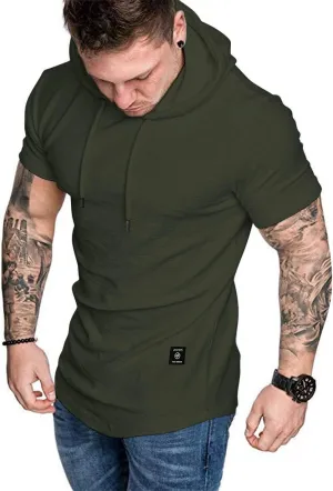 Aiyino Men's Short Sleeve Athletic Hoodies Sport Sweatshirt Solid Color Fashion Pullover