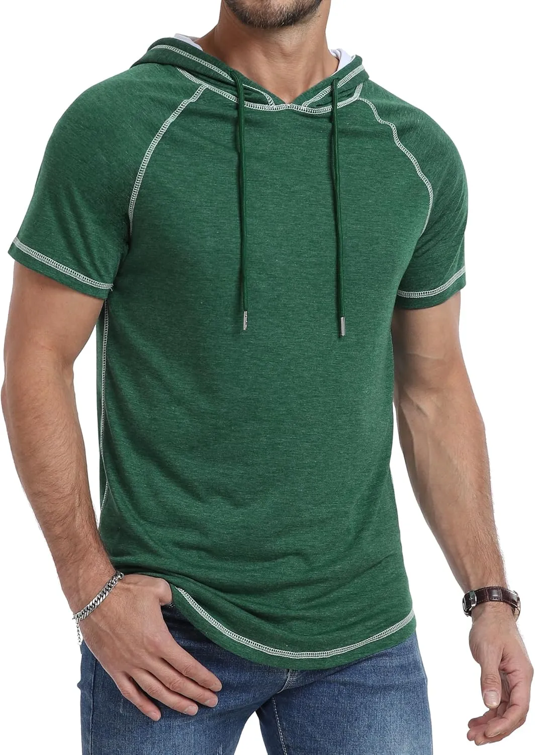 Aiyino Men's Short Sleeve Hoodie Workout Gym Sweatshirt Muscle Fit Fashion Athletic Hoodies Pullover Cotton Hooded T-Shirts