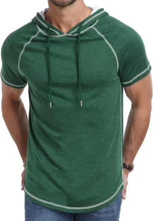 Aiyino Men's Short Sleeve Hoodie Workout Gym Sweatshirt Muscle Fit Fashion Athletic Hoodies Pullover Cotton Hooded T-Shirts