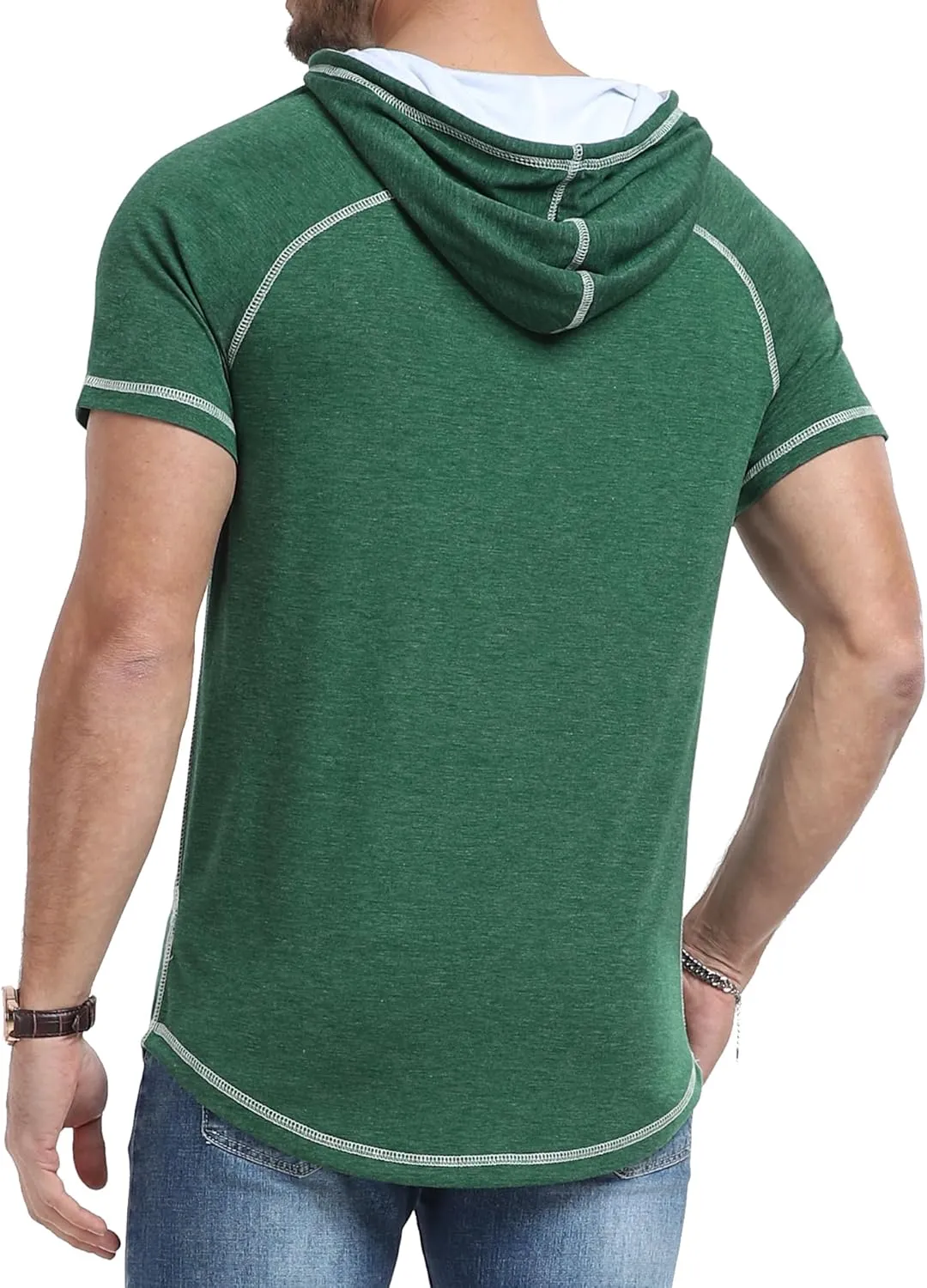 Aiyino Men's Short Sleeve Hoodie Workout Gym Sweatshirt Muscle Fit Fashion Athletic Hoodies Pullover Cotton Hooded T-Shirts