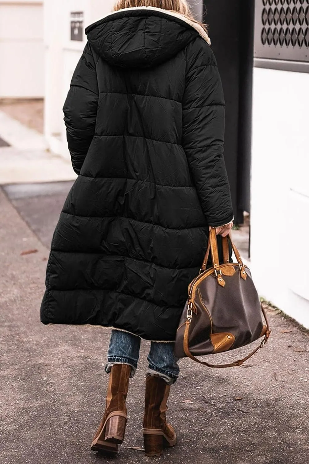 Akivide Womens Fleece Lined Long Jackets Casual Long Sleeve Full Zip Hooded Padded Coat Oversized Winter Warm Coat Outerwear