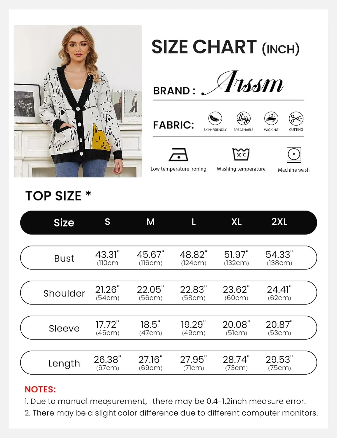 Arssm Cat Sweater for Women Oversized Button Down V Neck Cable Knit Sweater Cute Kawaii Cartoon Cardigan Coat