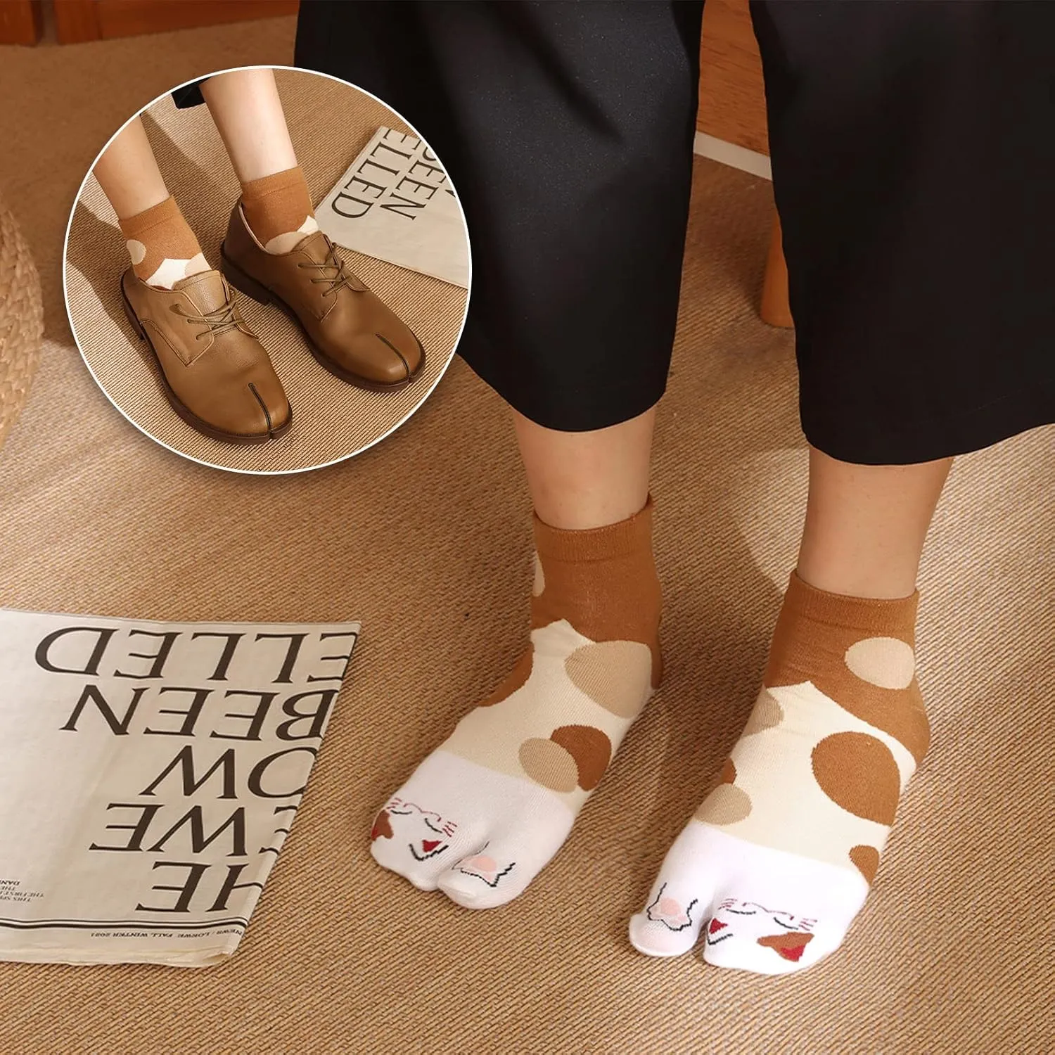 Artfasion Women Flip Flop Socks - Tabi Ankle Sock Colorful Two Toe Finger Running Socks for Womens Girls