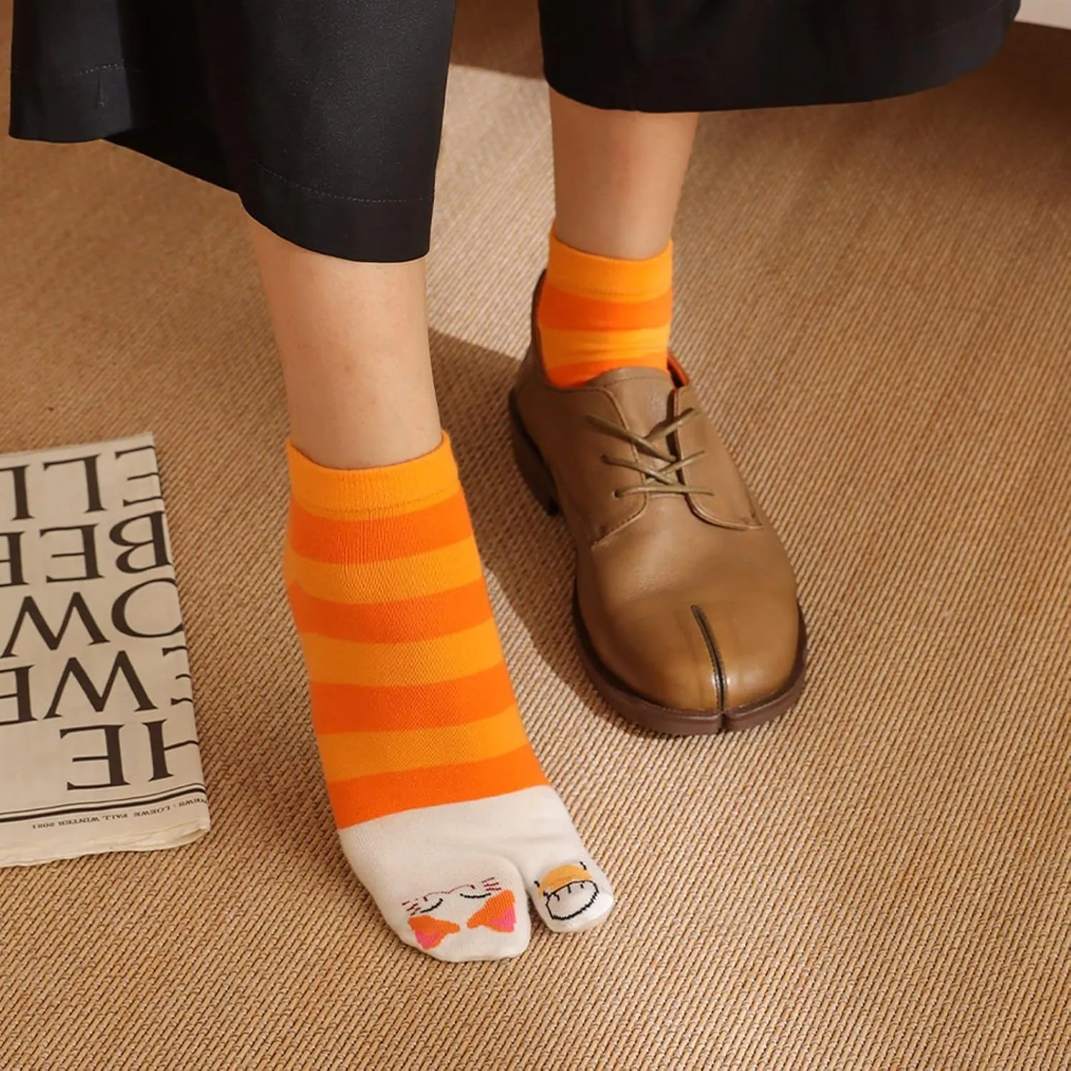 Artfasion Women Flip Flop Socks - Tabi Ankle Sock Colorful Two Toe Finger Running Socks for Womens Girls