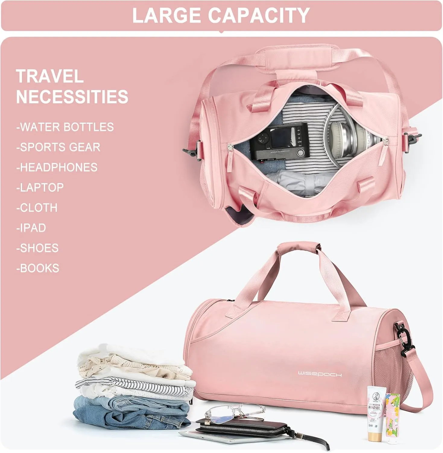 Bag for Women Fashion Simple Duffle Bag Women Small Duffle Bag for Men Travel Bag Sport Bag Weekender Bags for Women Swim Bag Workout Bag with Wet Pocket and Shoes Compartment Purple
