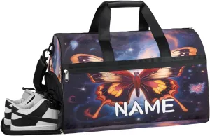 Beautiful Butterfly Galaxy Sports Gym Bag with Wet Pocket & Shoes Compartment Travel Duffel Bag for Women Men Custom Sports Gym Bag Personalized Overnight Stay Weekend Tote Beach Luggage
