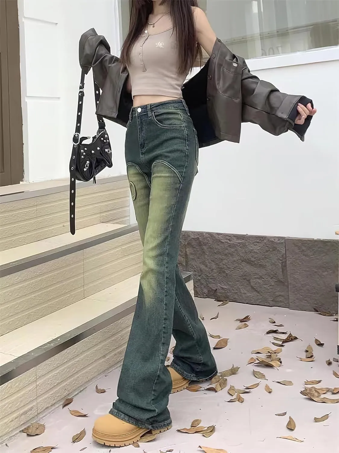 Bell Bottom Pants for Women Tall Stretch Skinny Fit Flare Jeans Vintage 90s Low Rise Jeans Y2K Slim Fit Bellbottoms