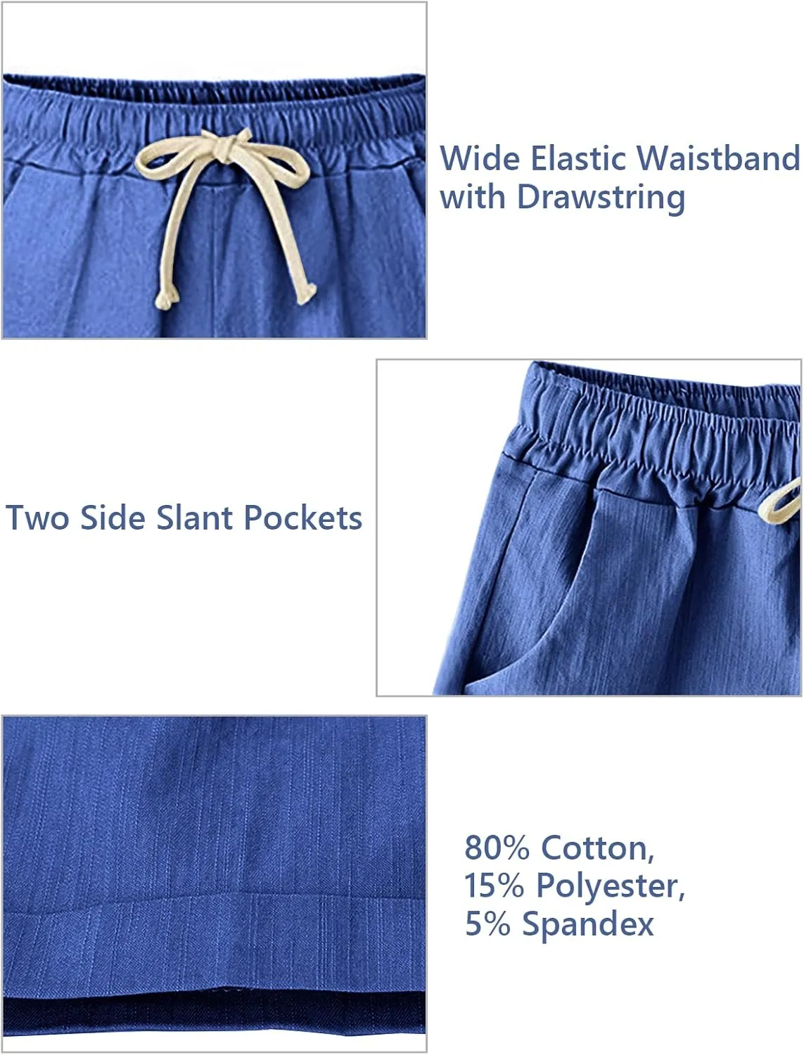 Bermuda Shorts for Women Cotton Linen Comfy Plus Size Elastic Waist Knee Length Travel Shorts for Summer Walking Beach