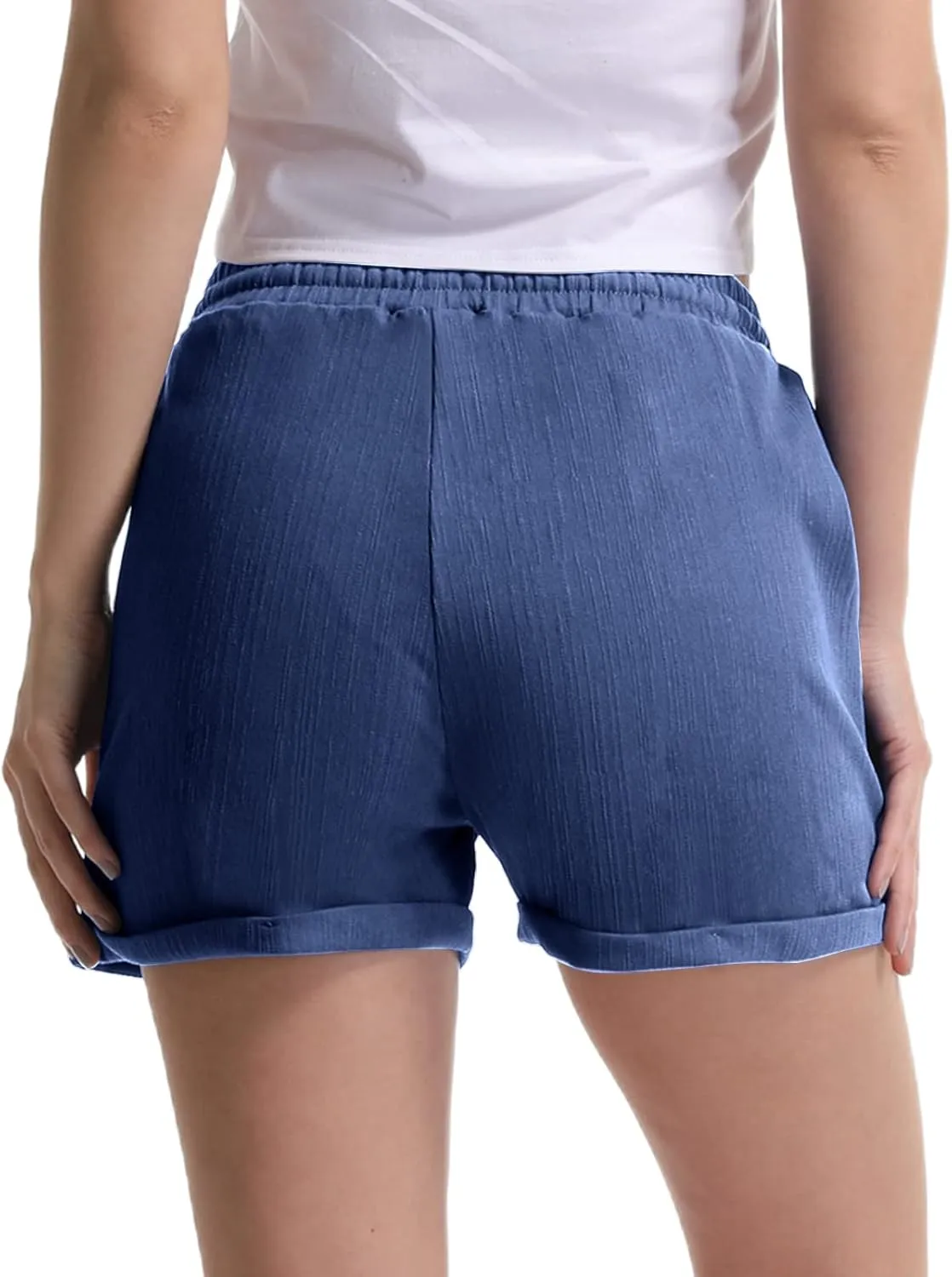 Bermuda Shorts for Women Cotton Linen Comfy Plus Size Elastic Waist Knee Length Travel Shorts for Summer Walking Beach