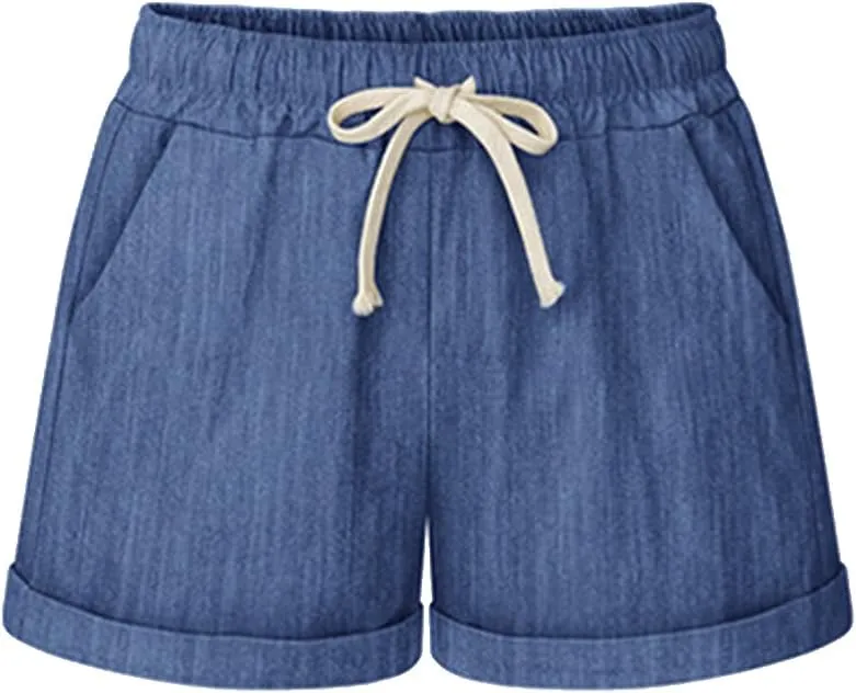 Bermuda Shorts for Women Cotton Linen Comfy Plus Size Elastic Waist Knee Length Travel Shorts for Summer Walking Beach