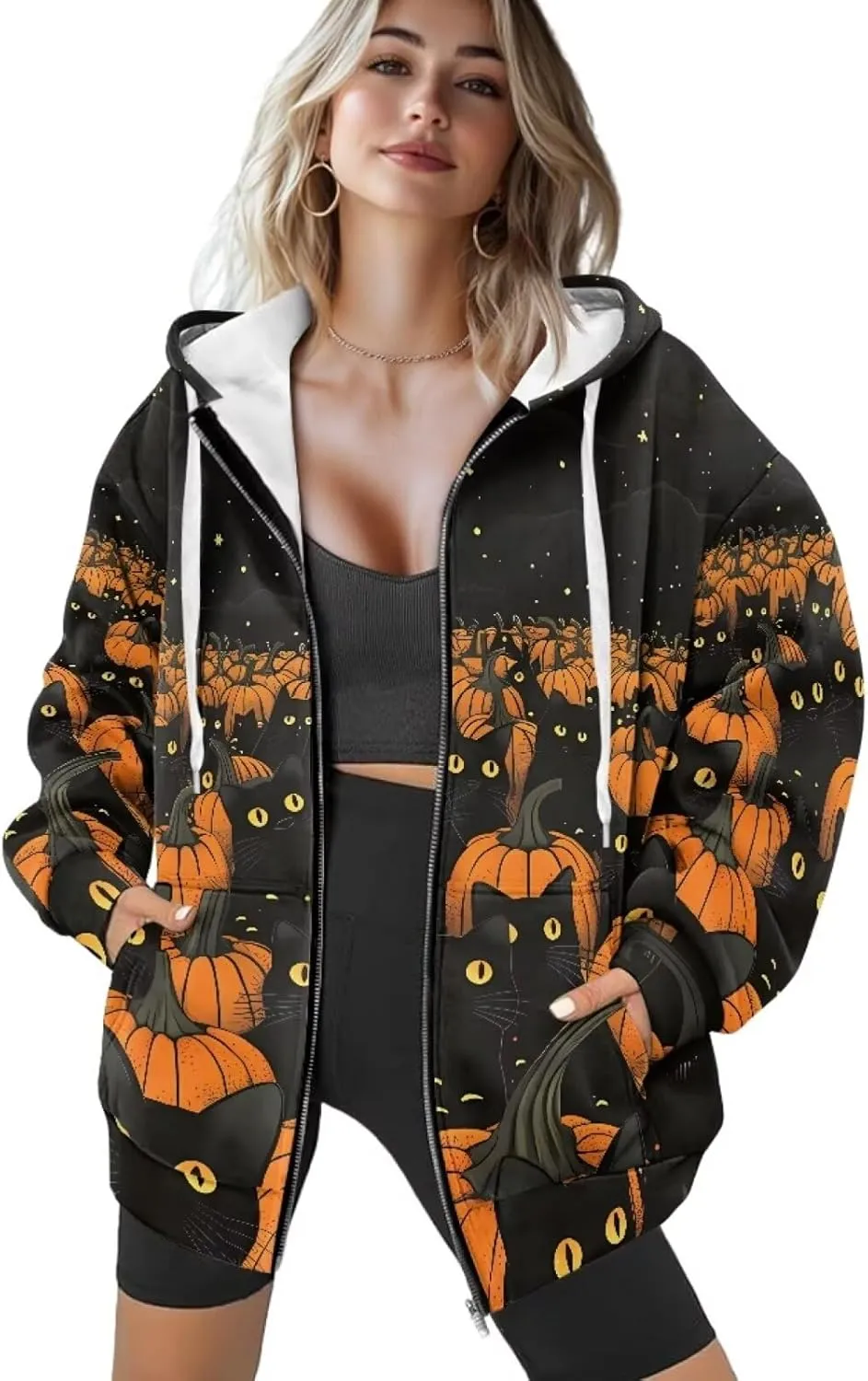 Binienty Hoodie Zip Up Women Oversized Sweatshirts Lightweight Casual Jacket Y2K Clothes Drawstring Hoody Streetwear