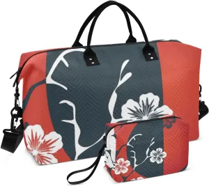 Bolaz Duffle Bag for Travel-Sakura2Weekender Overnight Bag with Wet Pocket and Shoes Compartment for WomenLarge Carry On Airport Bag with Toiletry Bag for Travel, Business Trips, Sports