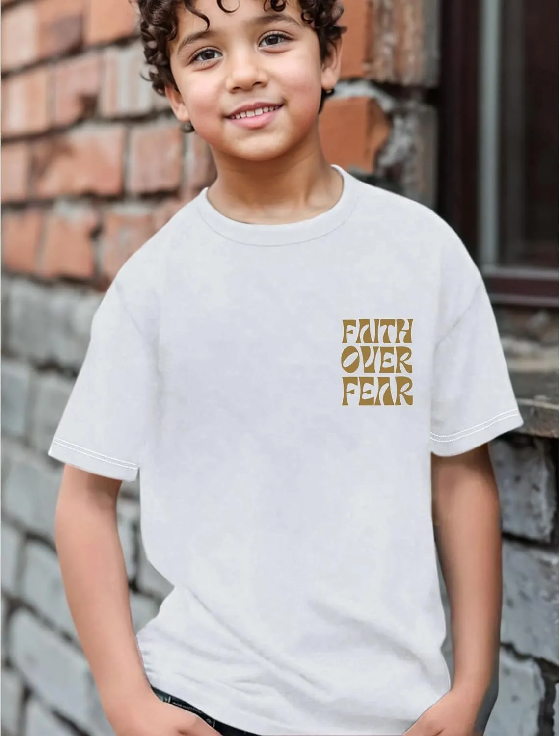 Boys Faith Over Fear Shirt Christian Jesus T Shirts for Kids Religious Inspirational Bible Verse Graphic Tees Tops