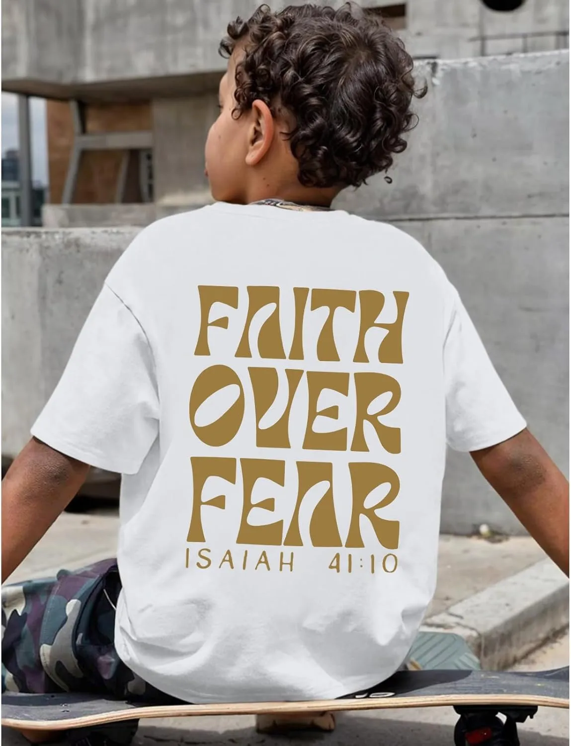 Boys Faith Over Fear Shirt Christian Jesus T Shirts for Kids Religious Inspirational Bible Verse Graphic Tees Tops