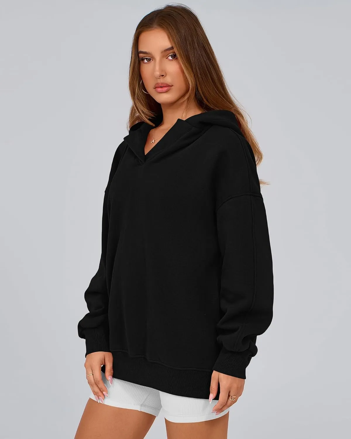 BTFBM Women's Oversized Hoodies Casual Fleece Long Sleeve V Neck Sweatshirts 2025 Trendy Spring Outfits Fall Clothes