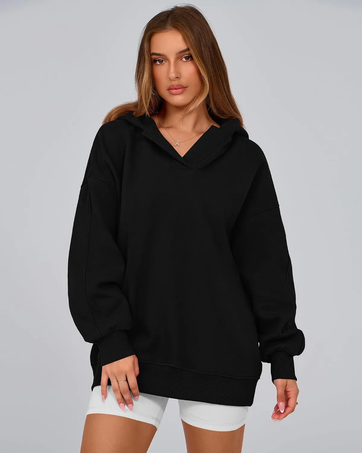 BTFBM Women's Oversized Hoodies Casual Fleece Long Sleeve V Neck Sweatshirts 2025 Trendy Spring Outfits Fall Clothes