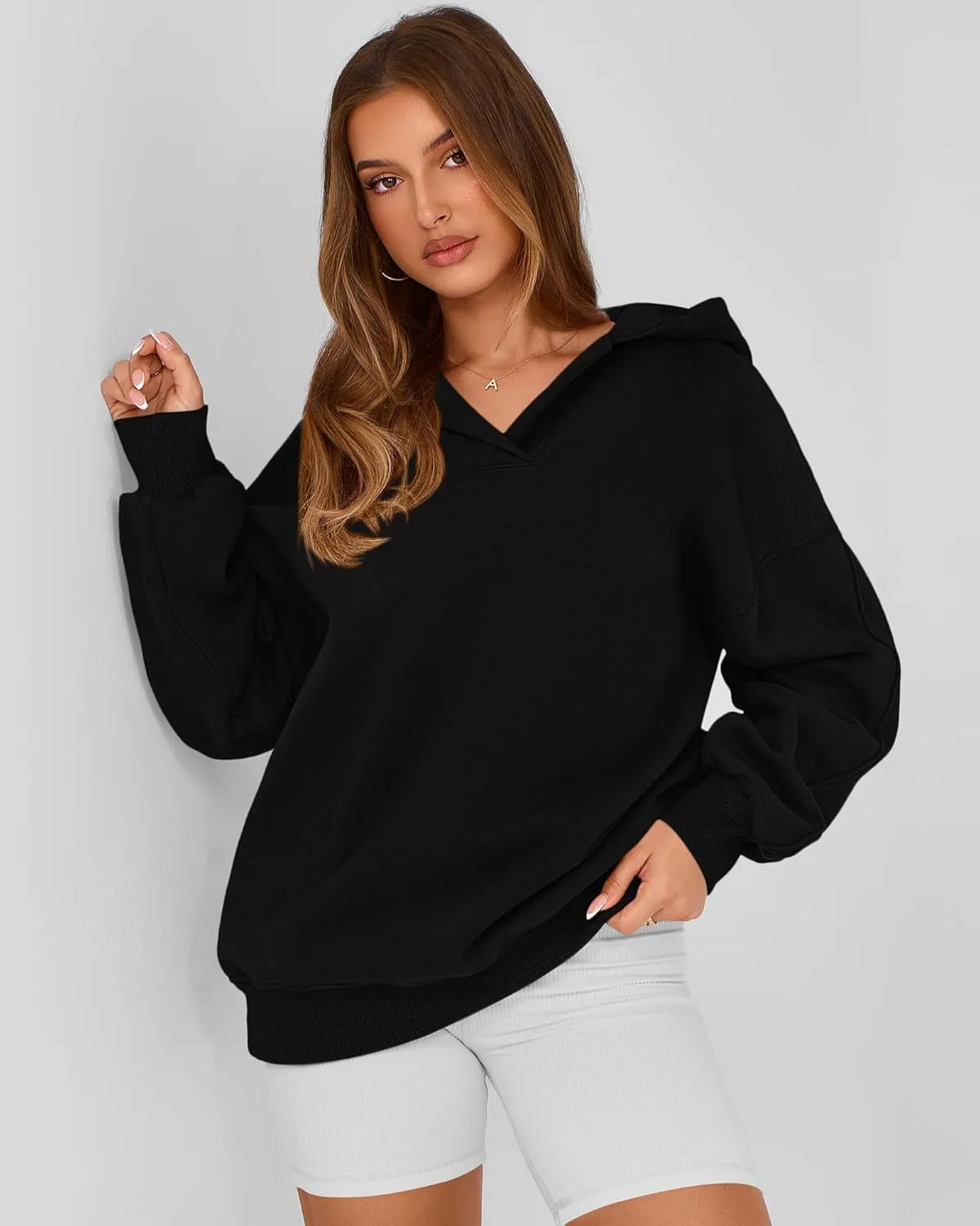 BTFBM Women's Oversized Hoodies Casual Fleece Long Sleeve V Neck Sweatshirts 2025 Trendy Spring Outfits Fall Clothes