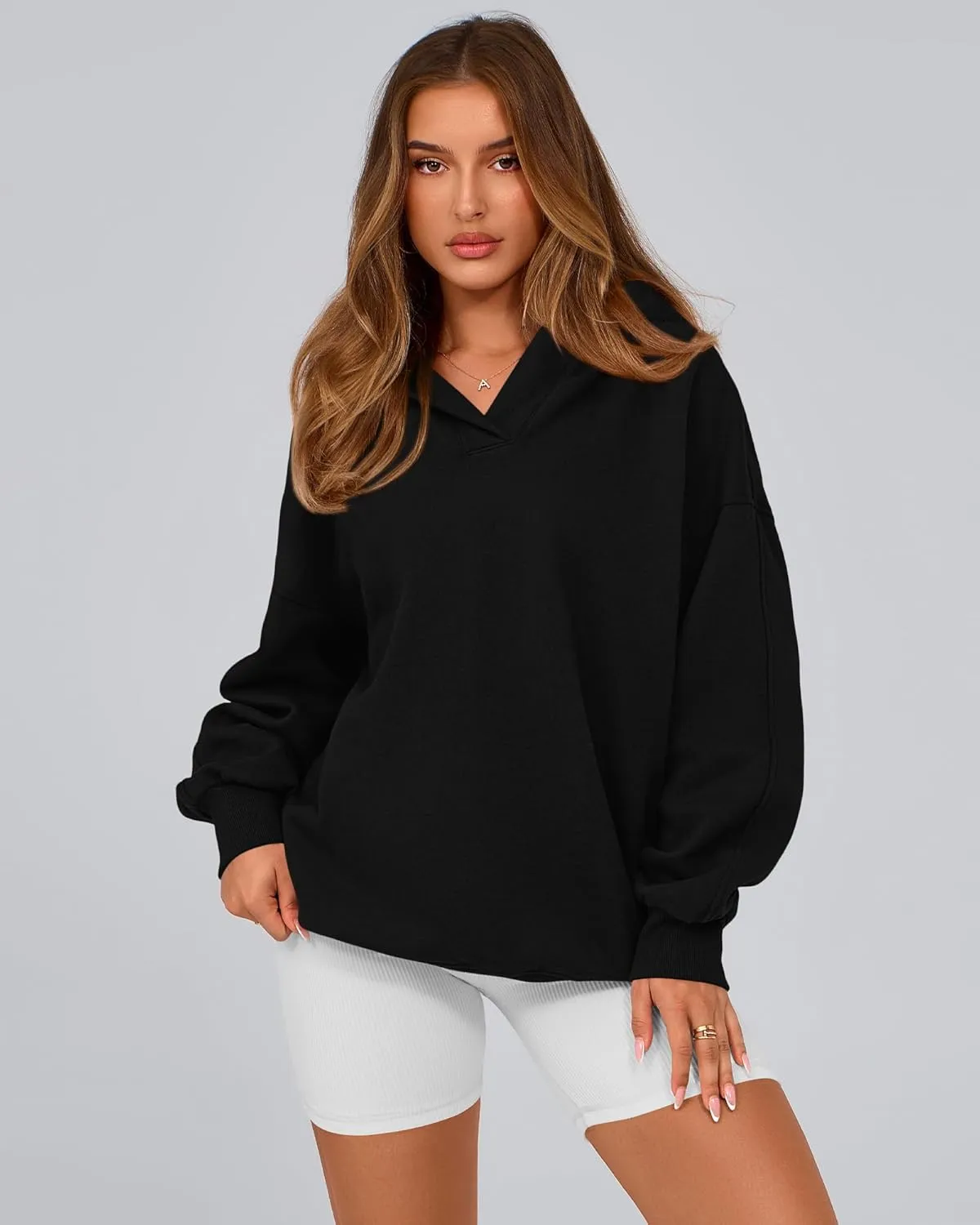 BTFBM Women's Oversized Hoodies Casual Fleece Long Sleeve V Neck Sweatshirts 2025 Trendy Spring Outfits Fall Clothes