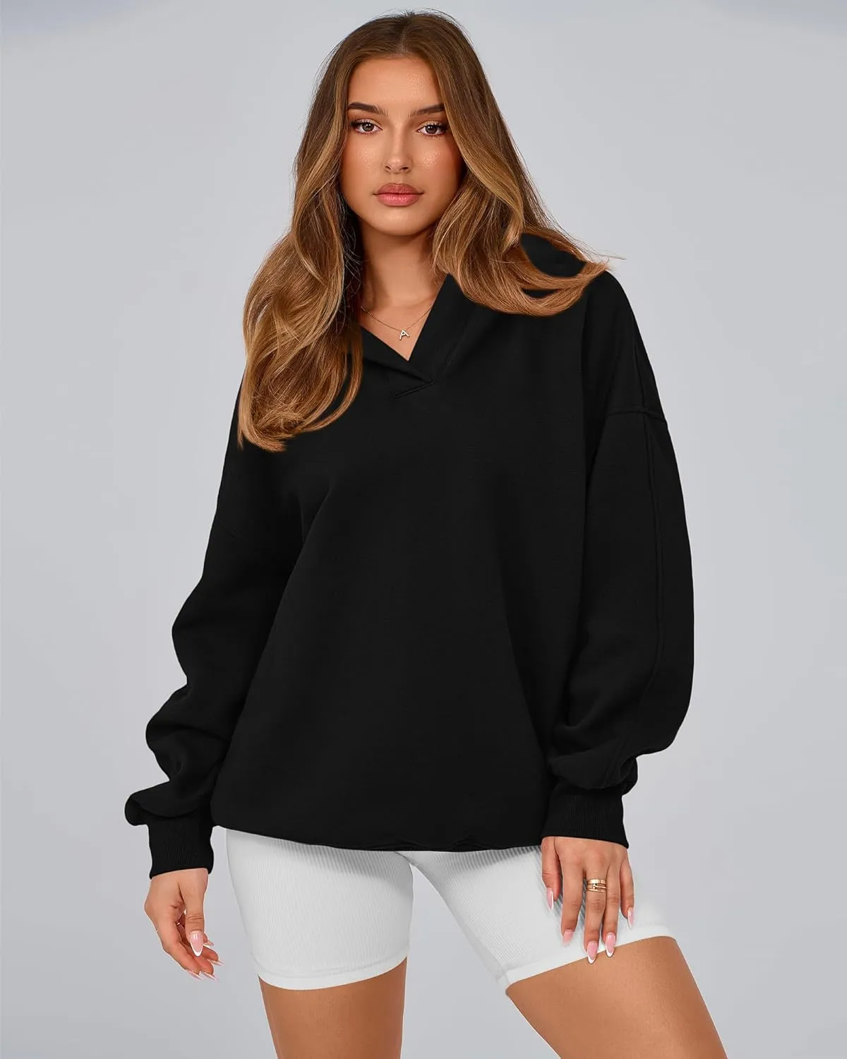 BTFBM Women's Oversized Hoodies Casual Fleece Long Sleeve V Neck Sweatshirts 2025 Trendy Spring Outfits Fall Clothes