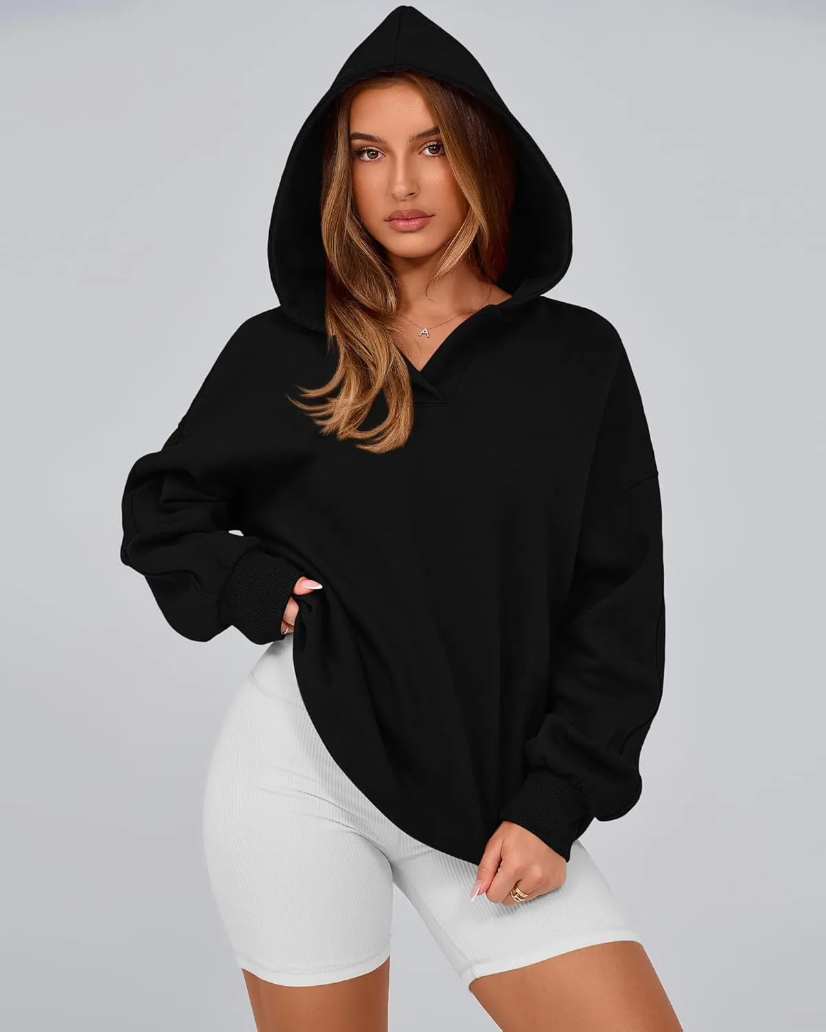 BTFBM Women's Oversized Hoodies Casual Fleece Long Sleeve V Neck Sweatshirts 2025 Trendy Spring Outfits Fall Clothes