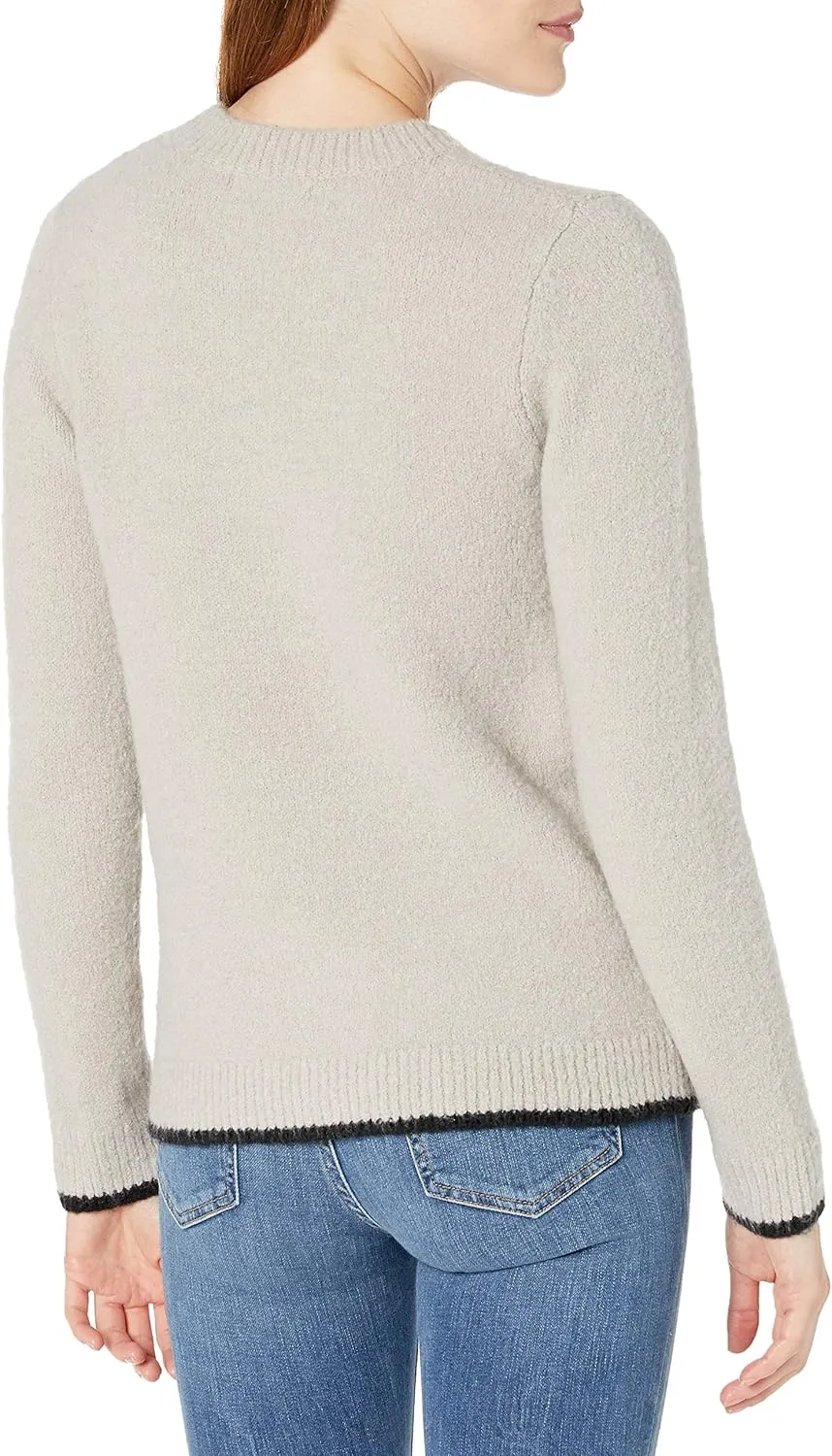Cable Stitch Women's Cozy Crewneck Sweater - Contrast Tipping Long Sleeve Pullover Knit Top
