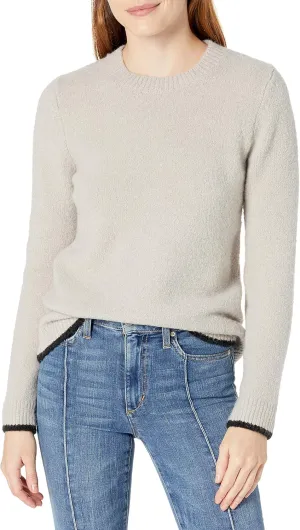 Cable Stitch Women's Cozy Crewneck Sweater - Contrast Tipping Long Sleeve Pullover Knit Top