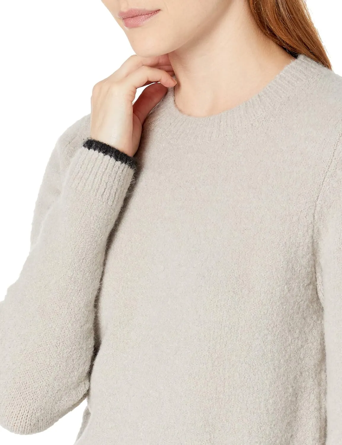 Cable Stitch Women's Cozy Crewneck Sweater - Contrast Tipping Long Sleeve Pullover Knit Top