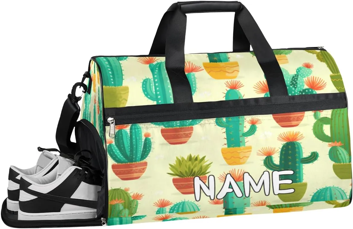 Cactus Summer Pattern Sports Gym Bag with Wet Pocket & Shoes Compartment Travel Duffel Bag for Women Men Custom Sports Gym Bag Personalized Overnight Stay Weekend Tote Beach Luggage