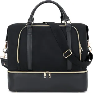CAMTOP Women Ladies Travel Weekender Bag Overnight Duffel Carry-on Tote Bag with Luggage Sleeve fit 15.6 Inch Laptop Computer (Black with Shoe Compartment)