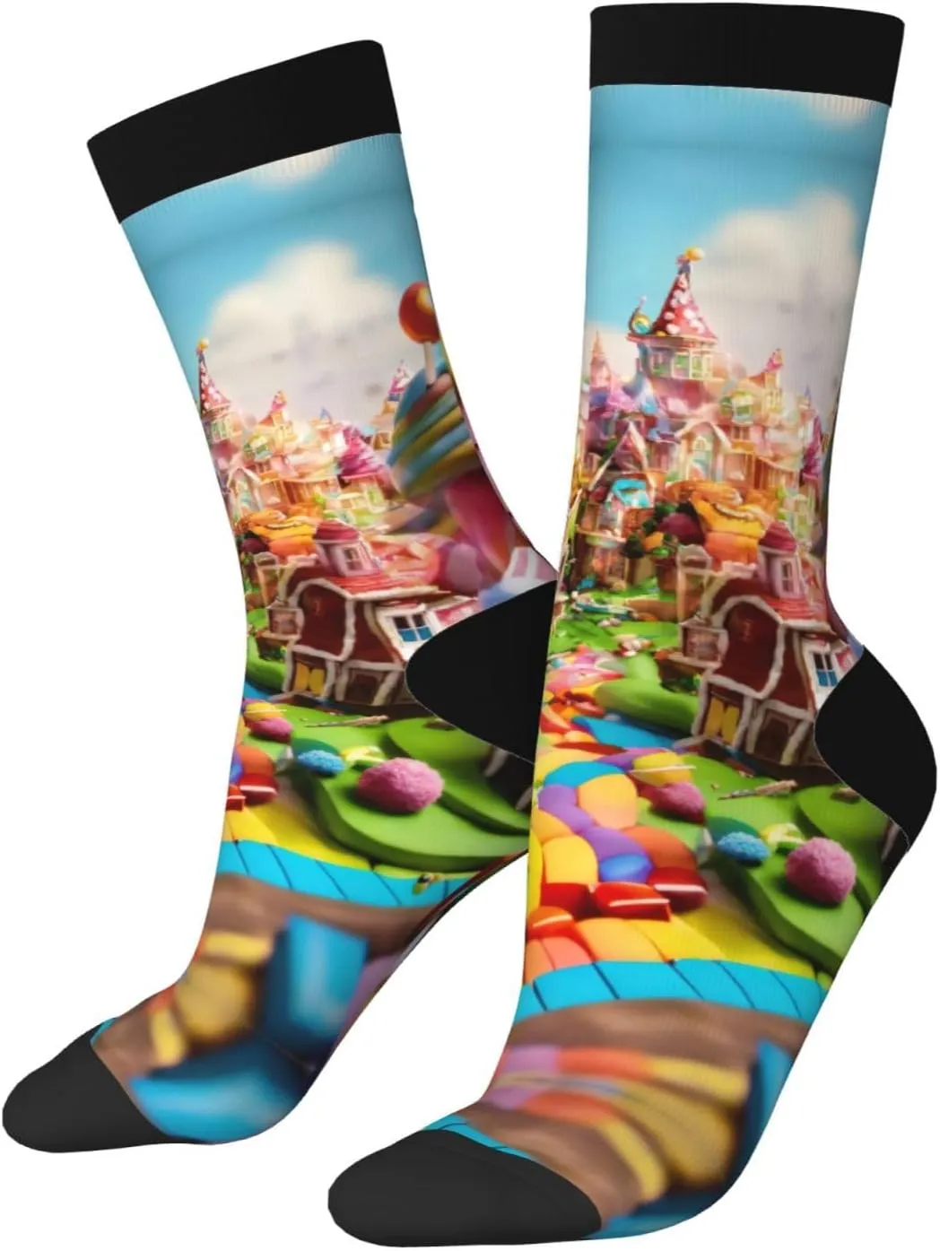 Candy Land Print Fun Contrast Socks,Novel Crazy Cool Socks,Pattern Funky Novelty Socks,Unisex Bulk Socks