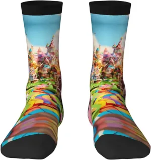 Candy Land Print Fun Contrast Socks,Novel Crazy Cool Socks,Pattern Funky Novelty Socks,Unisex Bulk Socks