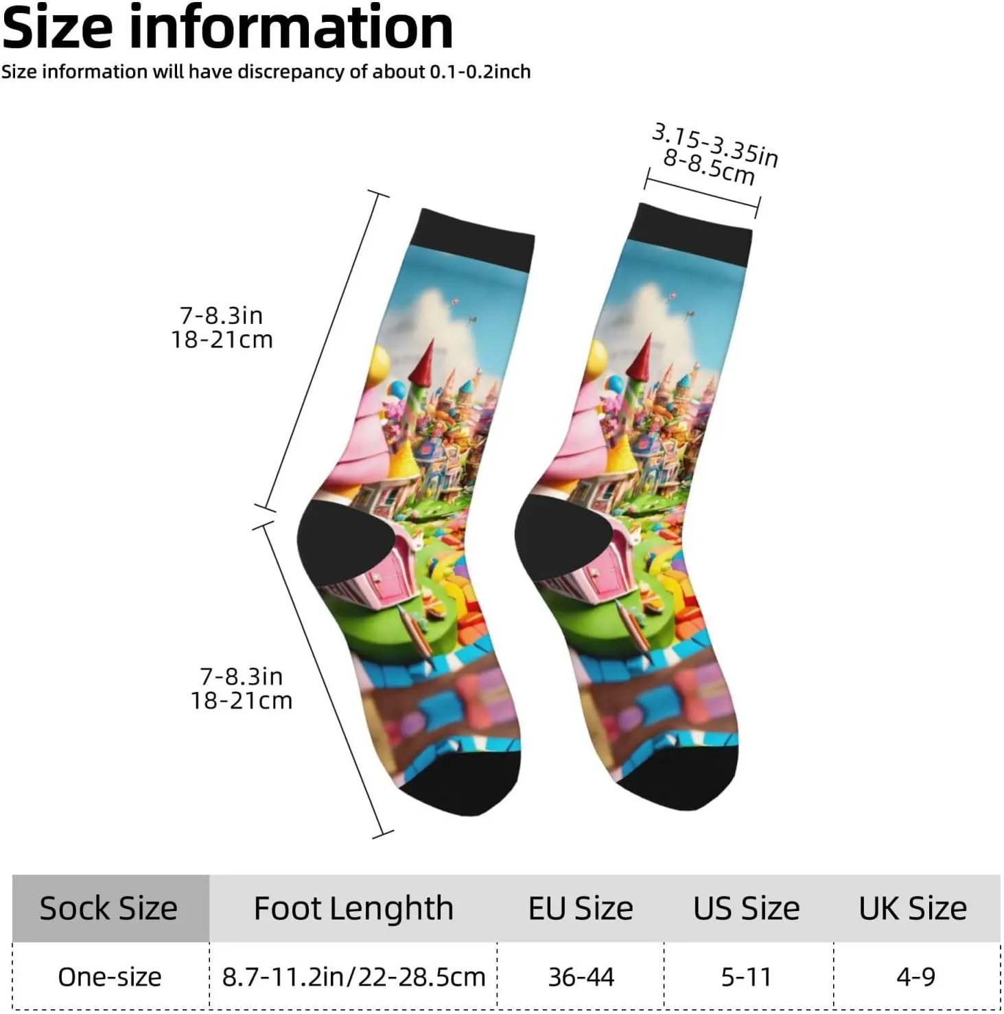 Candy Land Print Fun Contrast Socks,Novel Crazy Cool Socks,Pattern Funky Novelty Socks,Unisex Bulk Socks