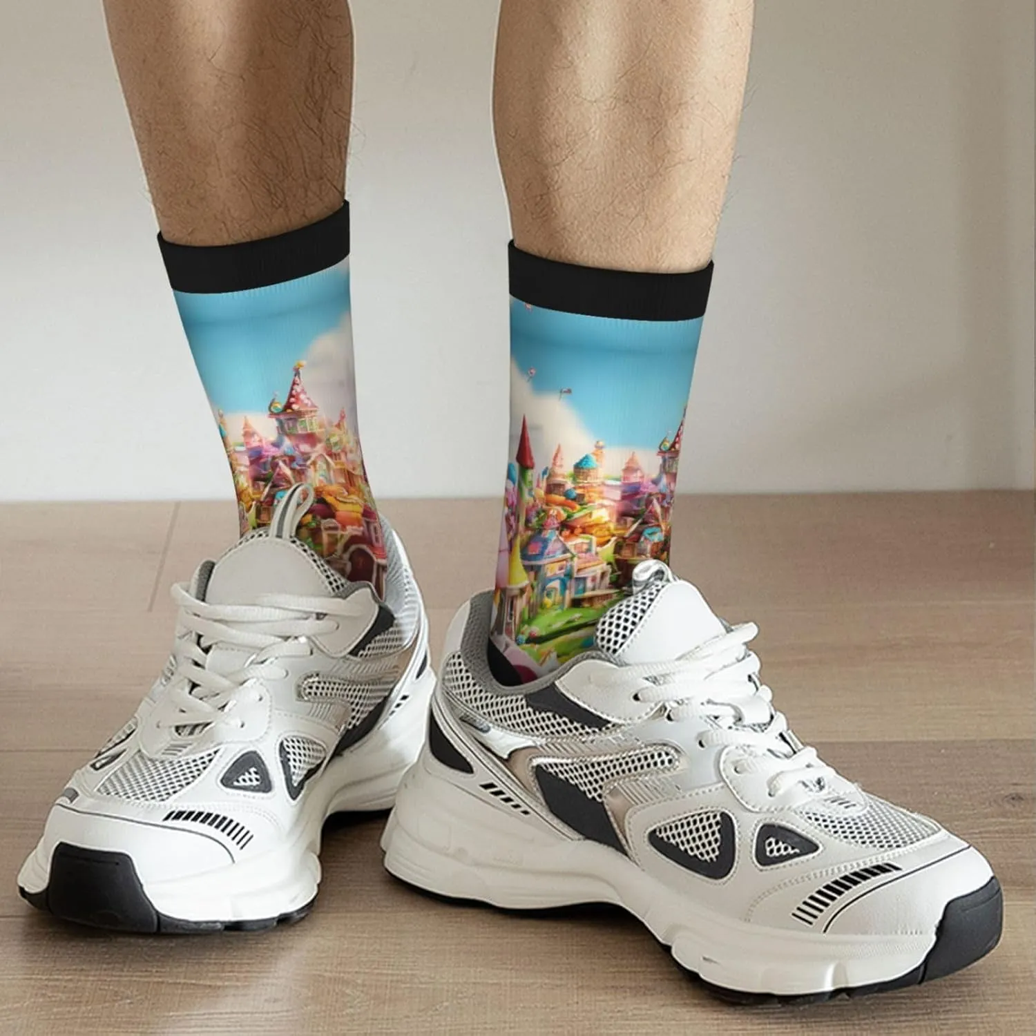 Candy Land Print Fun Contrast Socks,Novel Crazy Cool Socks,Pattern Funky Novelty Socks,Unisex Bulk Socks