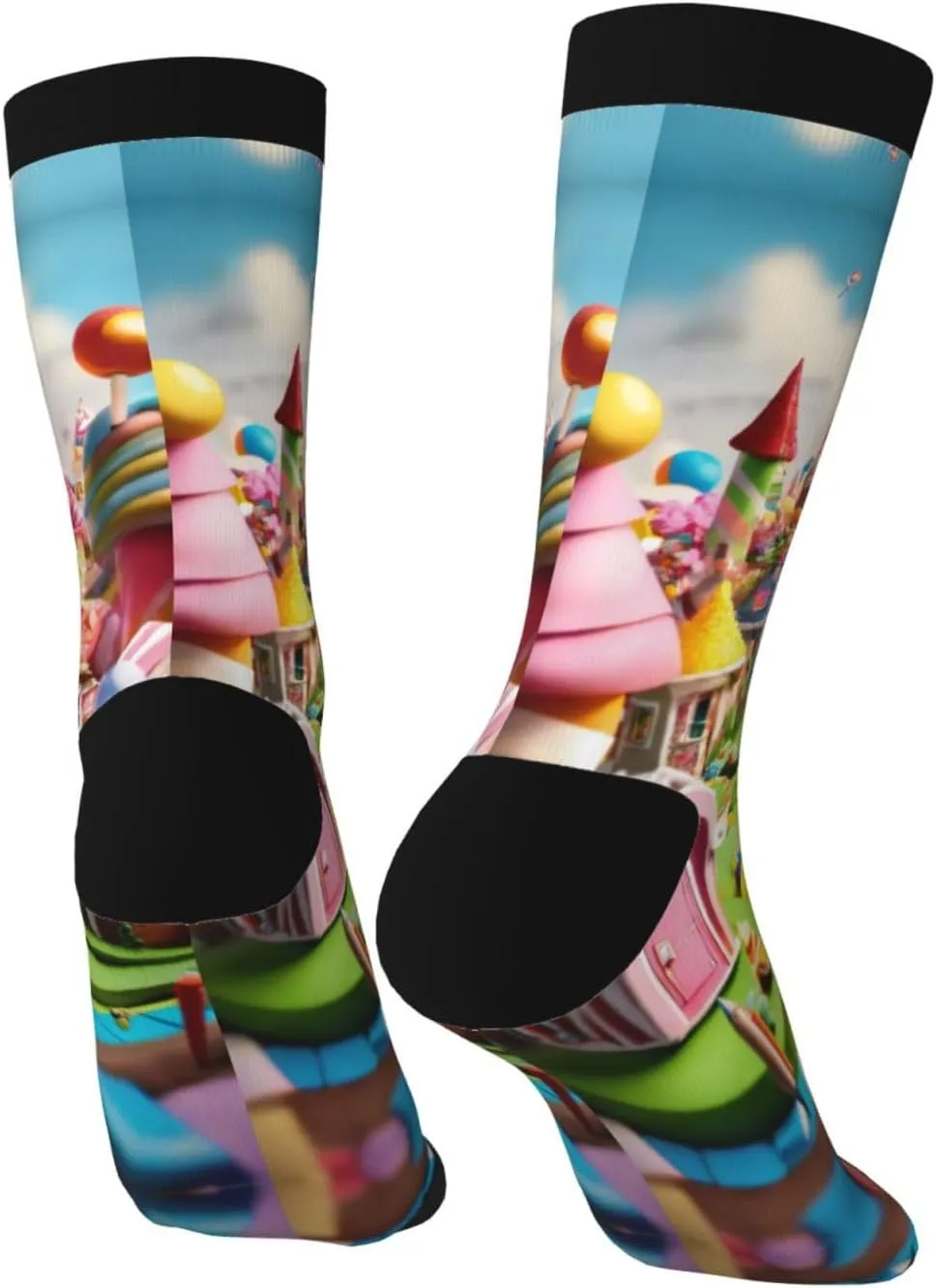 Candy Land Print Fun Contrast Socks,Novel Crazy Cool Socks,Pattern Funky Novelty Socks,Unisex Bulk Socks