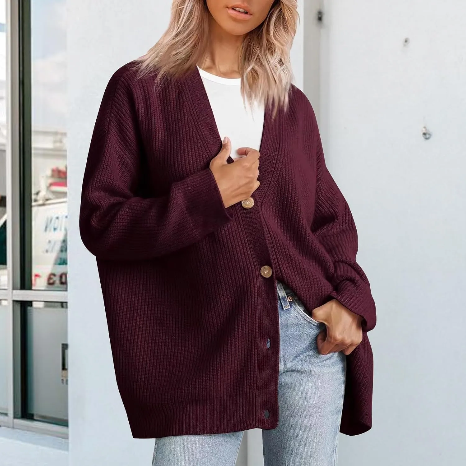 Cardigan Sweater for Womens 2024 Fall Open Front Long Sleeve Button Cardigans Casual Long Sleeve Knit Sweater Coat