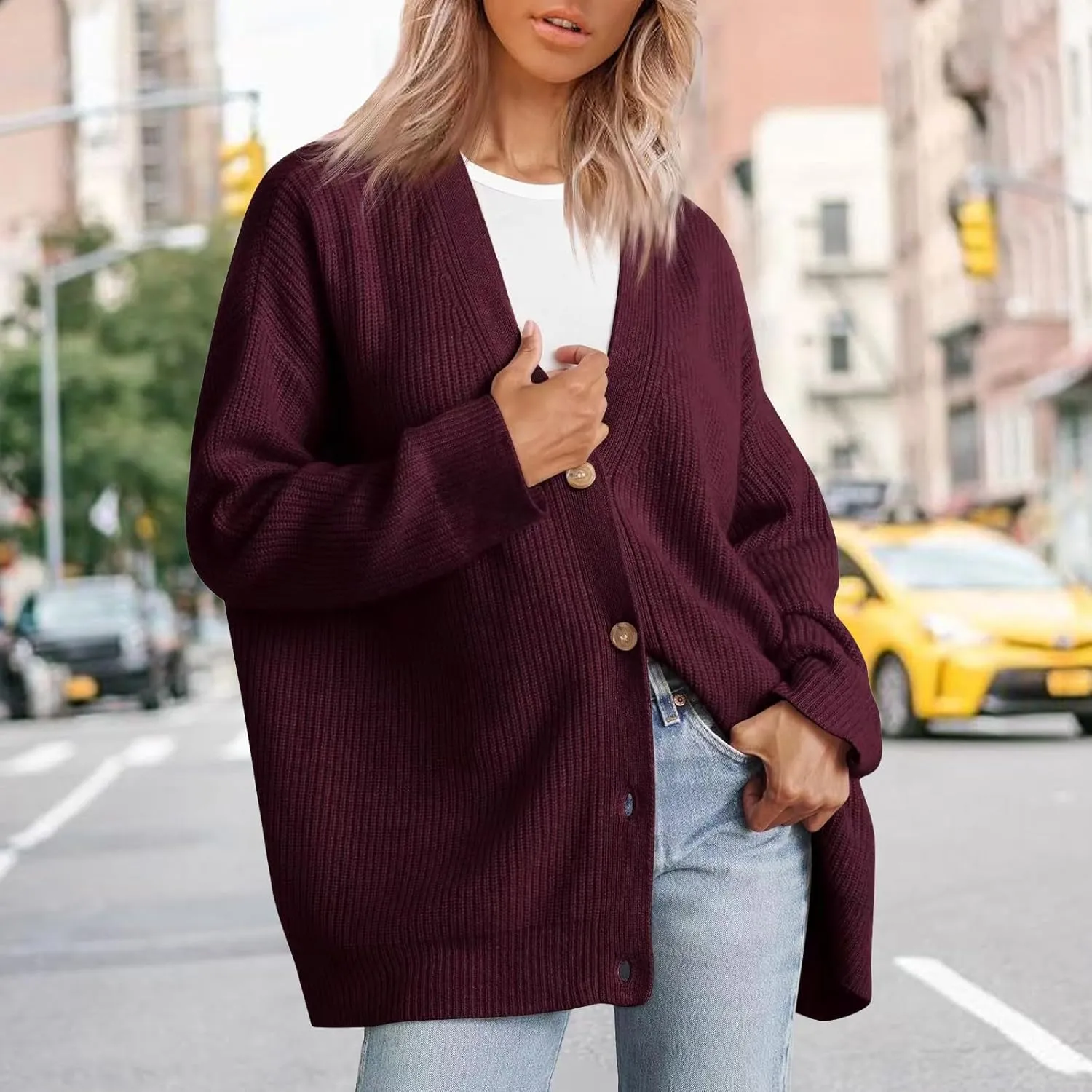 Cardigan Sweater for Womens 2024 Fall Open Front Long Sleeve Button Cardigans Casual Long Sleeve Knit Sweater Coat