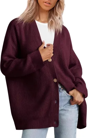 Cardigan Sweater for Womens 2024 Fall Open Front Long Sleeve Button Cardigans Casual Long Sleeve Knit Sweater Coat