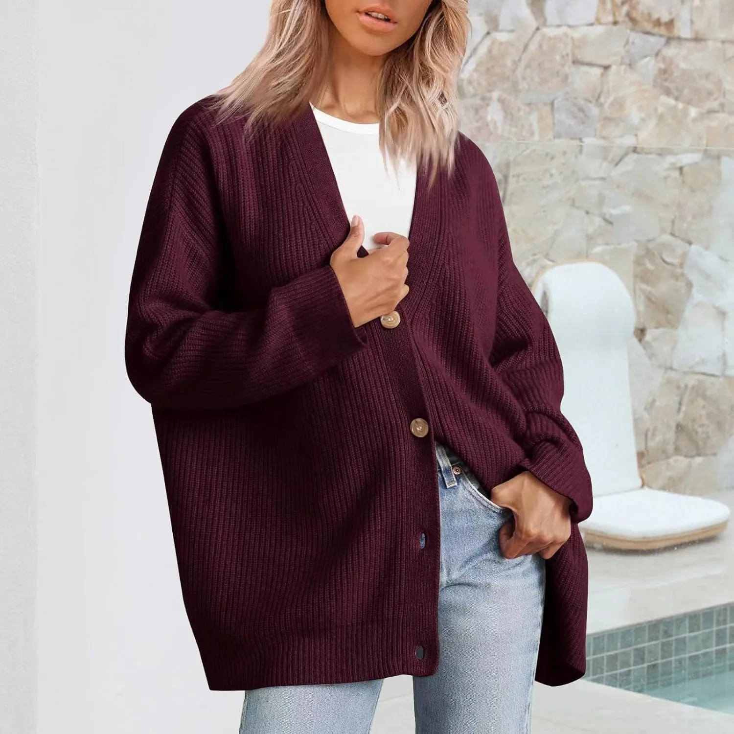 Cardigan Sweater for Womens 2024 Fall Open Front Long Sleeve Button Cardigans Casual Long Sleeve Knit Sweater Coat