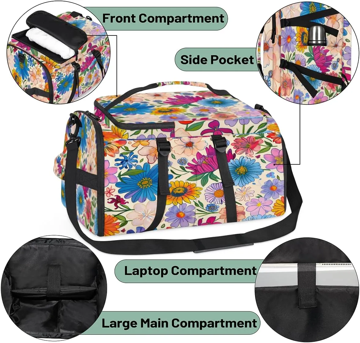 Colorful Boho Floral Travel Backpack Carry On Flight Approved for Men Women, Lightweight Large Luggage Weekender Casual Daypack Backpacks for Traveling Airplane