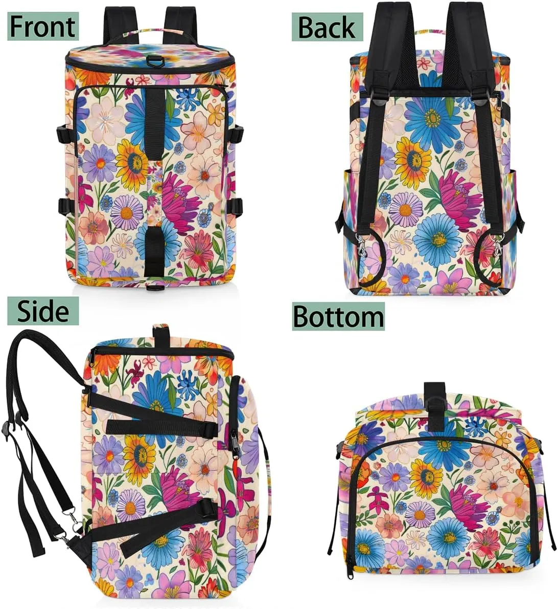 Colorful Boho Floral Travel Backpack Carry On Flight Approved for Men Women, Lightweight Large Luggage Weekender Casual Daypack Backpacks for Traveling Airplane