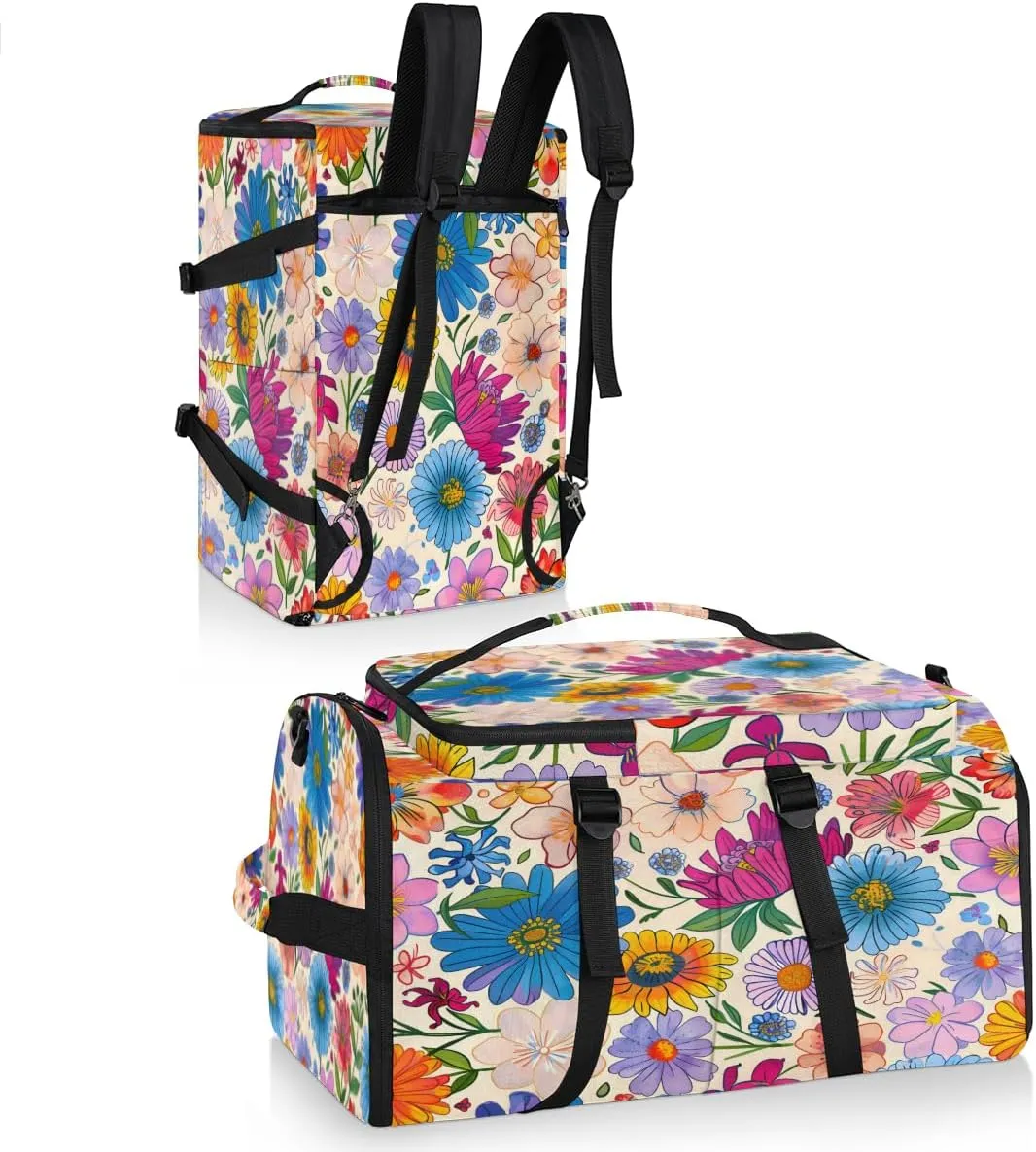 Colorful Boho Floral Travel Backpack Carry On Flight Approved for Men Women, Lightweight Large Luggage Weekender Casual Daypack Backpacks for Traveling Airplane
