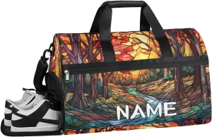 Colorful Sunset Glass Painting Sports Gym Bag with Wet Pocket & Shoes Compartment Travel Duffel Bag for Women Men Custom Sports Gym Bag Personalized Overnight Stay Weekend Tote Beach Luggage