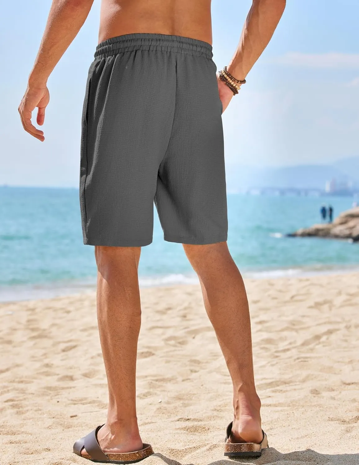 COOFANDY Mens Casual Shorts Elastic Waist Drawstring Textured Summer Beach Short